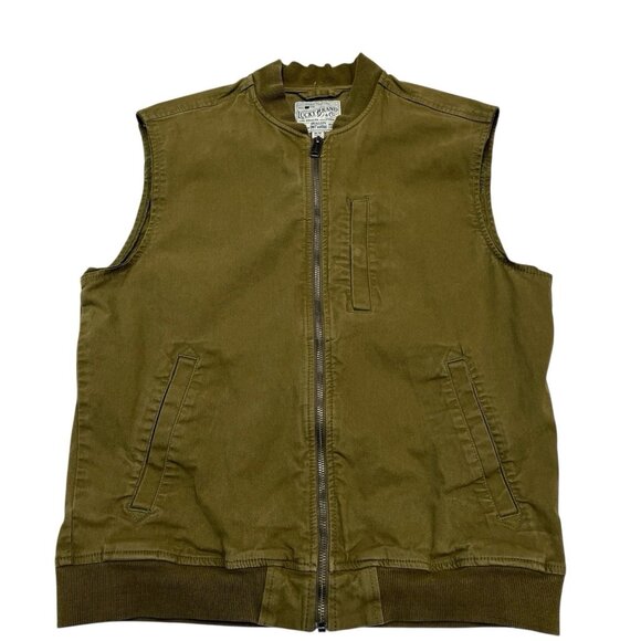 Lucky Brand Vest Women M Army Green Canvas Zip Up Tech Utility Gorpcore Outdoor - Picture 1 of 7
